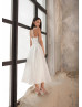 Classic Ivory Organza Tea Length Wedding Dress